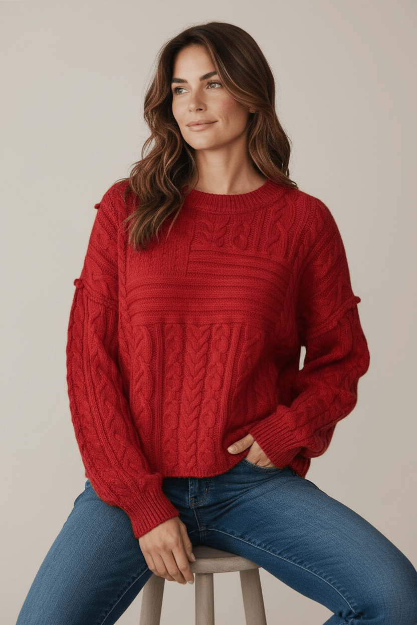 Firelight Twist Cable Sweater-140 Sweaters-Rousseau-Coastal Bloom Boutique, find the trendiest versions of the popular styles and looks Located in Indialantic, FL