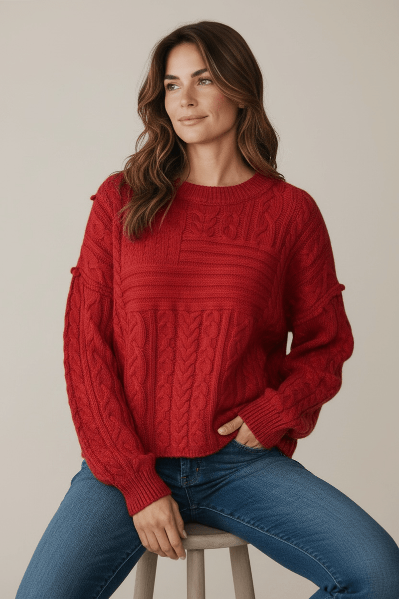 Firelight Twist Cable Sweater-140 Sweaters-Rousseau-Coastal Bloom Boutique, find the trendiest versions of the popular styles and looks Located in Indialantic, FL