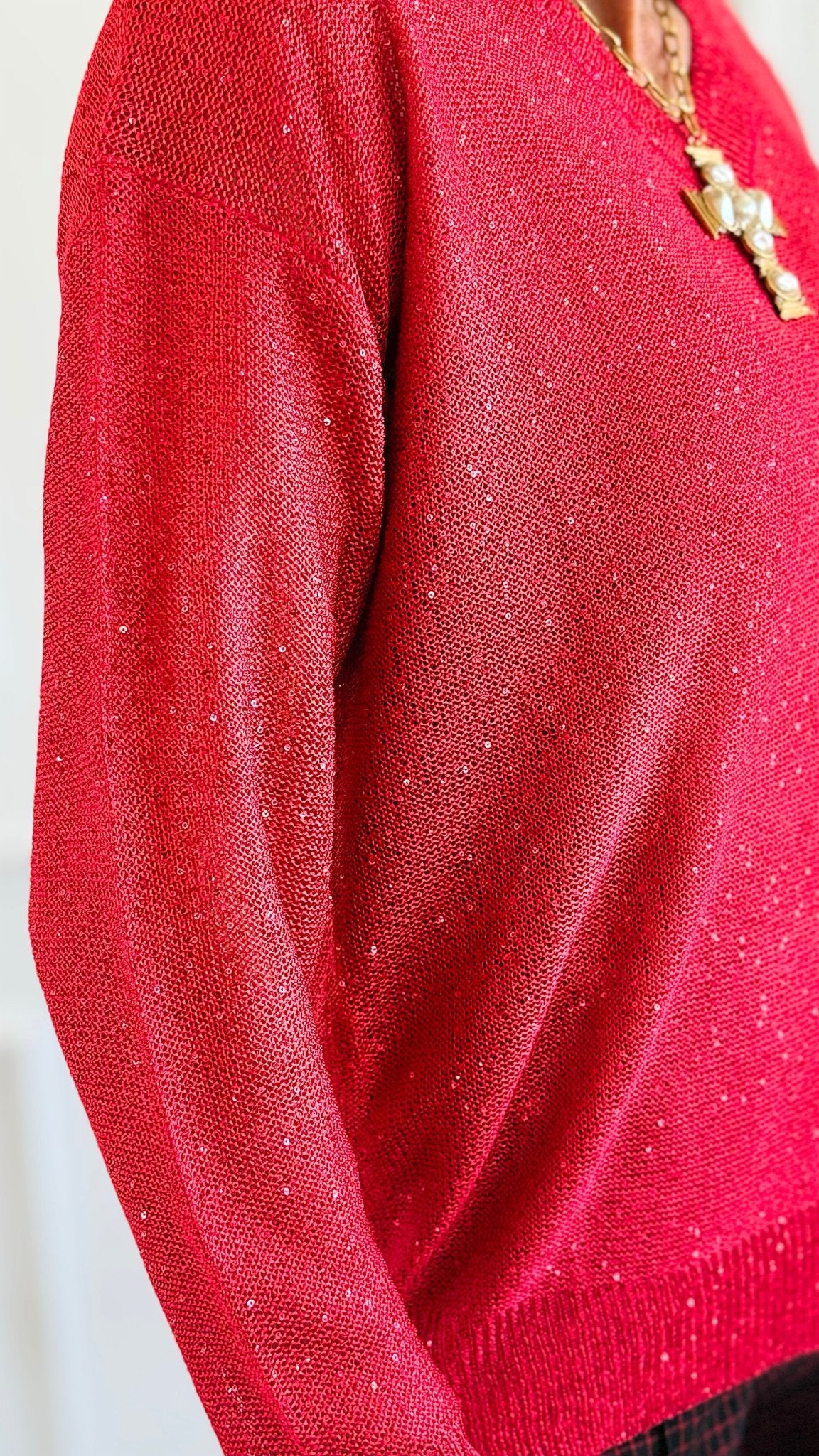 First Love Sequin Detail V-Neck Sweater-140 Sweaters-ROUSSEAU-Coastal Bloom Boutique, find the trendiest versions of the popular styles and looks Located in Indialantic, FL