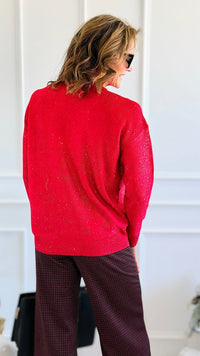 First Love Sequin Detail V-Neck Sweater-140 Sweaters-ROUSSEAU-Coastal Bloom Boutique, find the trendiest versions of the popular styles and looks Located in Indialantic, FL