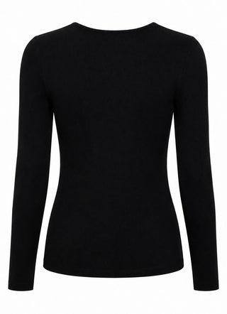 Fitted V-Neck Knit Top - Black