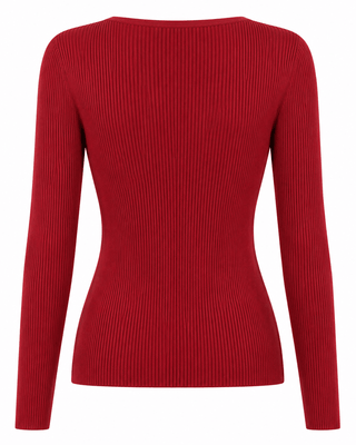 Fitted V-Neck Knit Top - Cabernet