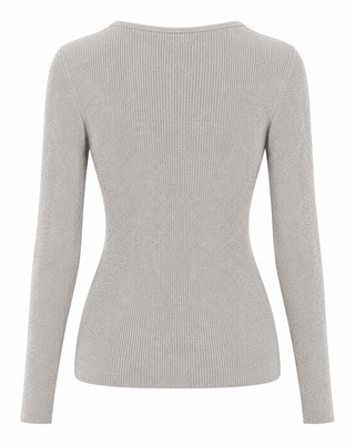 Fitted V-Neck Knit Top - H. Grey