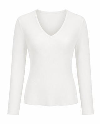 Fitted V-Neck Knit Top - Ivory