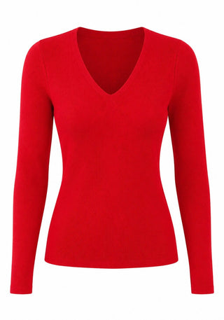 Fitted V-Neck Knit Top - Tomato