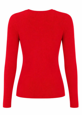 Fitted V-Neck Knit Top - Tomato