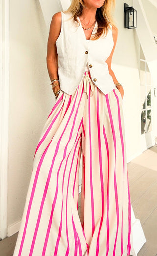 Flamingo Stripe Kapri Italian Pants- Fuchsia/Cream