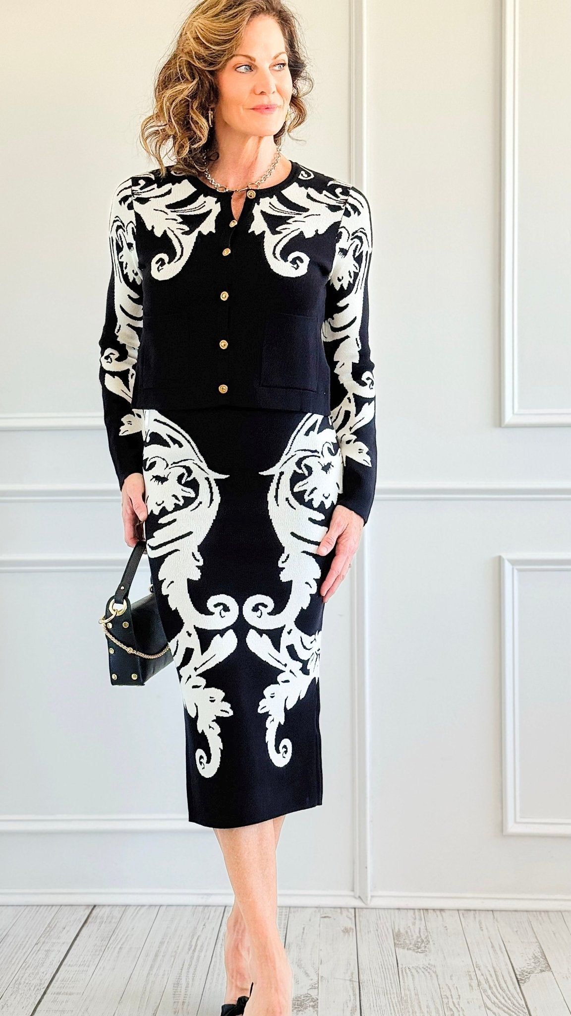 Fleur Baroque Knit Skirt & Top Set-210 Loungewear/sets-Her.. Bottari-2-Coastal Bloom Boutique, find the trendiest versions of the popular styles and looks Located in Indialantic, FL