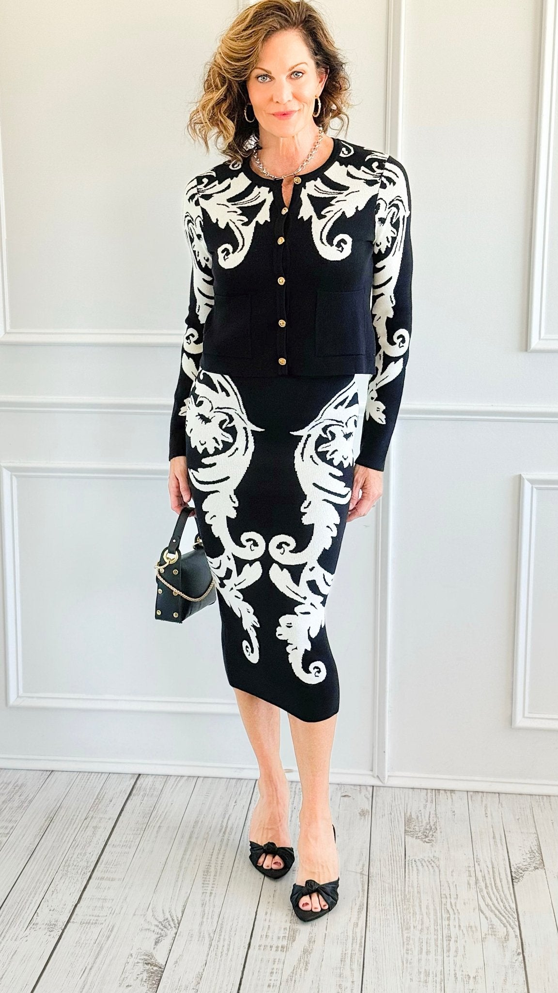 Fleur Baroque Knit Skirt & Top Set-210 Loungewear/sets-Her.. Bottari-2-Coastal Bloom Boutique, find the trendiest versions of the popular styles and looks Located in Indialantic, FL