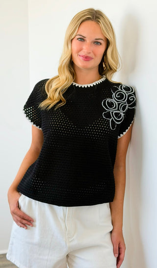 Floral Appliqué Knit Tank Top