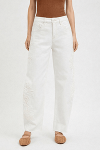 Floral Appliqué Straight Leg Pants