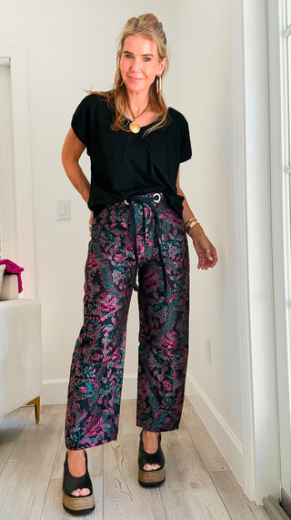 Floral Drawstring Wide Leg Pants