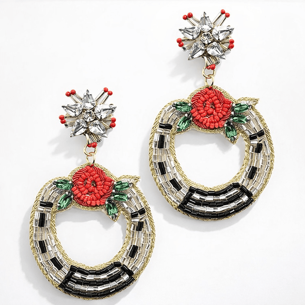 Floral Embellished Open Hoop Earrings
