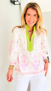 Floral Garden Embroidered Puff Sleeve Blouse - Off White