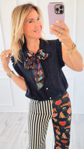 Floral Scarf Ruffle Sleeve Italian Top