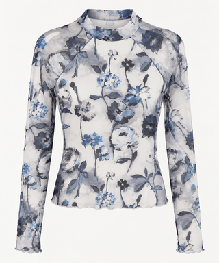 Floral Sheer Mesh Mock Neck Top