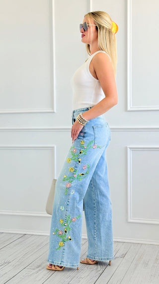 Floral Vine Embroidered Jeans