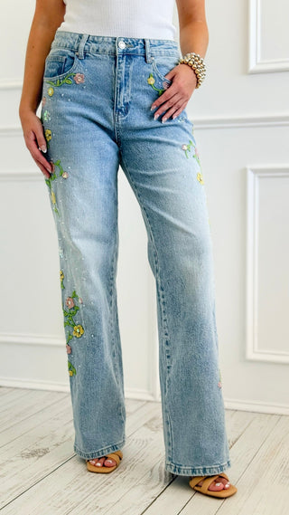 Floral Vine Embroidered Jeans