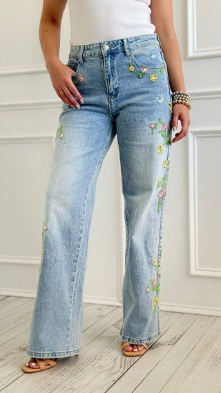 Floral Vine Embroidered Jeans