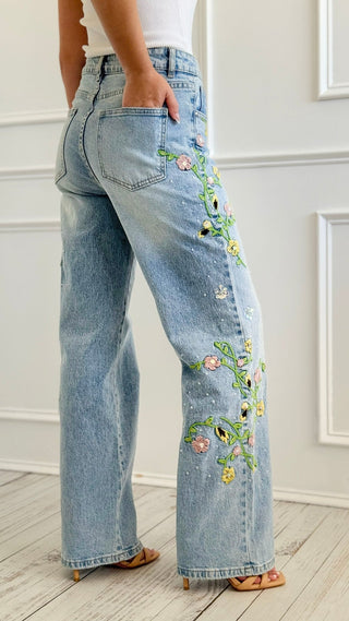 Floral Vine Embroidered Jeans