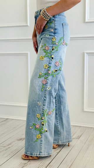 Floral Vine Embroidered Jeans