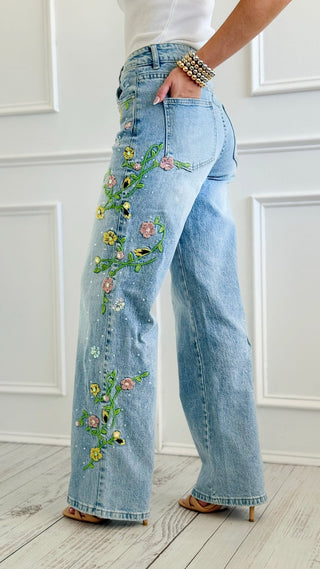 Floral Vine Embroidered Jeans
