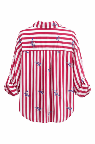 Florals Embroidery Stripe Italian Button Top