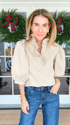Florence Ruffle Blouse - Beige-110 Short Sleeve Tops-GLAM-Coastal Bloom Boutique, find the trendiest versions of the popular styles and looks Located in Indialantic, FL