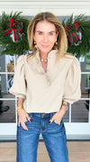Florence Ruffle Blouse - Beige-110 Short Sleeve Tops-GLAM-Coastal Bloom Boutique, find the trendiest versions of the popular styles and looks Located in Indialantic, FL