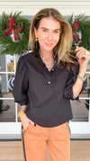 Florence Ruffle Blouse - Black-110 Short Sleeve Tops-GLAM-Coastal Bloom Boutique, find the trendiest versions of the popular styles and looks Located in Indialantic, FL