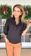 Florence Ruffle Blouse - Black-110 Short Sleeve Tops-GLAM-Coastal Bloom Boutique, find the trendiest versions of the popular styles and looks Located in Indialantic, FL