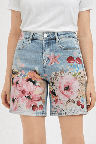Flower Printed Denim Shorts