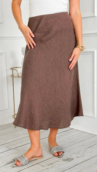 Flowy Linen Italian Skirt- Brown