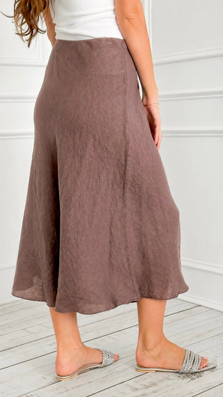 Flowy Linen Italian Skirt- Brown