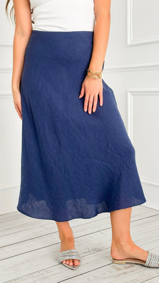 Flowy Linen Italian Skirt- Navy