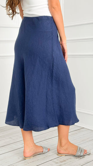 Flowy Linen Italian Skirt- Navy