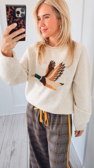 Flying Duck Graphic Sweater - Oatmeal