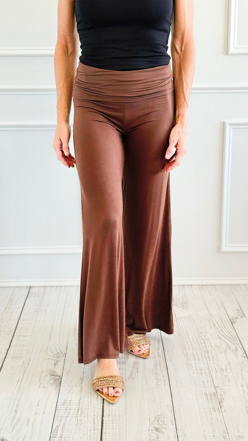 Fold Over Waist Comfy Palazzo Pants-Brown-100 Pants-Zenana-Coastal Bloom Boutique, find the trendiest versions of the popular styles and looks Located in Indialantic, FL