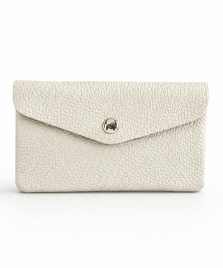 Foldover Italian Leather Wallet- Beige
