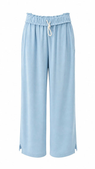 Foldover Lounge Wide-Leg Pants - Blue