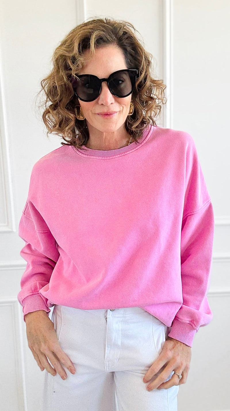 Forever Cozy Italian Sweatshirt- Pink-110 Long Sleeve Tops-FIRSTAGE-Coastal Bloom Boutique, find the trendiest versions of the popular styles and looks Located in Indialantic, FL