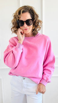 Forever Cozy Italian Sweatshirt- Pink-110 Long Sleeve Tops-FIRSTAGE-Coastal Bloom Boutique, find the trendiest versions of the popular styles and looks Located in Indialantic, FL