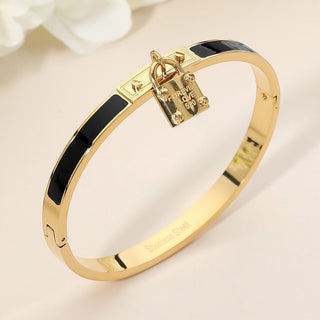 "Forever Love" Lock Charm Bracelet - Black