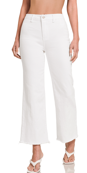 Frayed Hem Bootcut Pants - White-170 Bottoms-Zenana-Coastal Bloom Boutique, find the trendiest versions of the popular styles and looks Located in Indialantic, FL