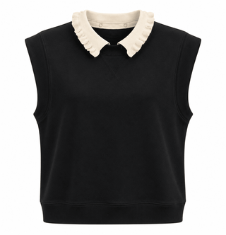 Frill Collar Sleeveless Top - Black