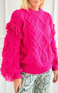 Fringe Dreams Cable Knit Sweater-140 Sweaters-ROUSSEAU-Coastal Bloom Boutique, find the trendiest versions of the popular styles and looks Located in Indialantic, FL