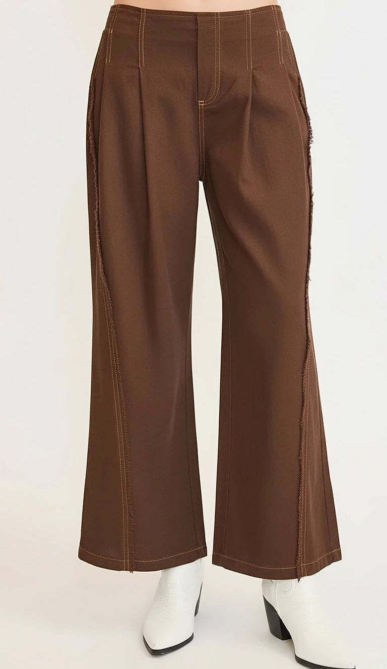 Fringe Line Wide Leg Pants - Chocolate-170 Bottoms/Shorts-Umgee-Coastal Bloom Boutique, find the trendiest versions of the popular styles and looks Located in Indialantic, FL
