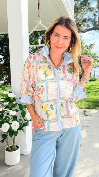 Fruit & Coastal Collared Blouse