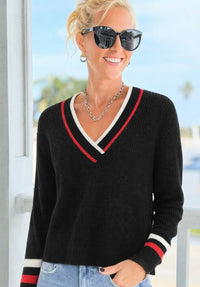 Game Day Glow Colorblock V-Neck Sweater