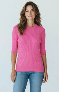 Garden Club Cable Knit Top - Pink-140 Sweaters-ROUSSEAU-Coastal Bloom Boutique, find the trendiest versions of the popular styles and looks Located in Indialantic, FL